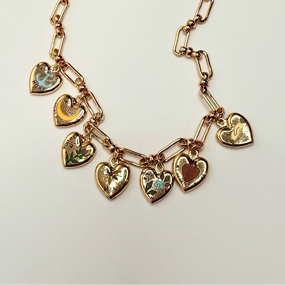NWT Anthropologie Heart Charm Link Necklace - Picture 2 of 4